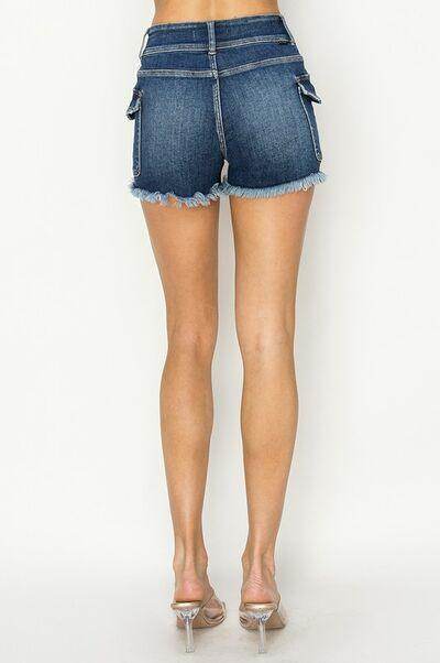RISEN Raw Hem Denim Shorts with Pockets for Women