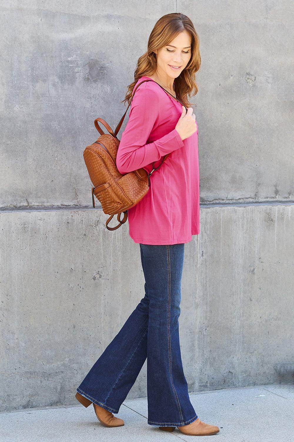 Basic Bae Full Size V-Neck Long Sleeve Top for Women