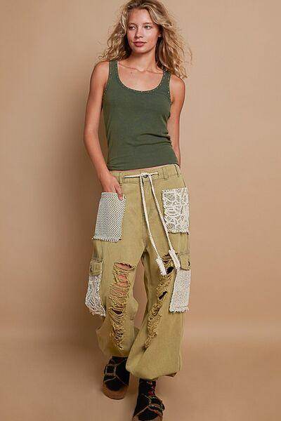 POL Crochet Patch Distressed Washed Jeans for Women