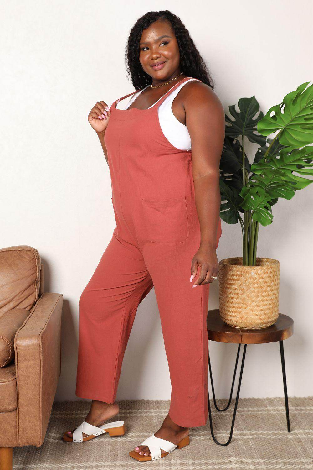 Perfee Wide Leg Overalls with Front Pockets for Women
