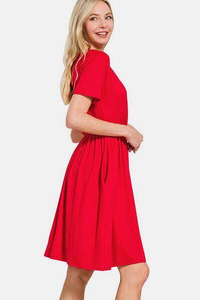 Zenana Surplice Short Sleeve Brushed DTY Dress for Women