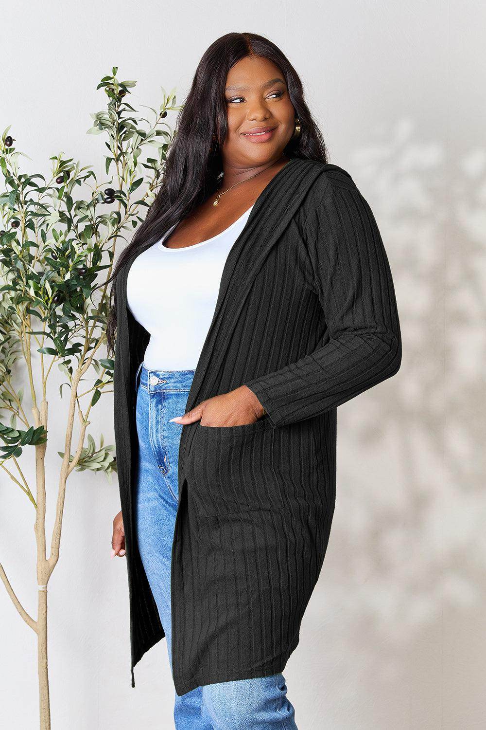 Basic Bae Full Size Hooded Sweater Cardigan for Women