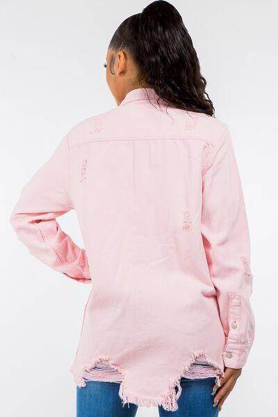 American Bazi Frayed Hem Distressed Denim Jacket for Women