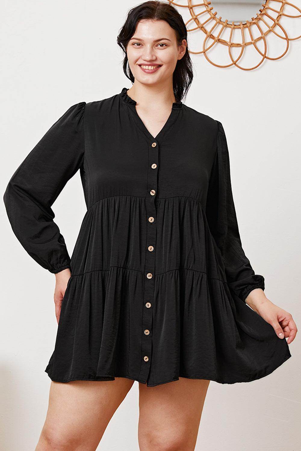 Ruffled Button Up Long Sleeve Tiered Shirt for Women