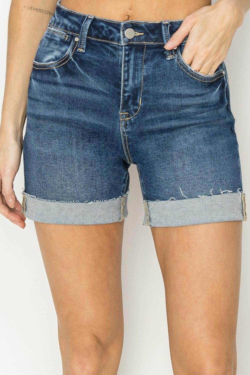 RISEN High Rise Cuffed Denim Shorts for Summer Style