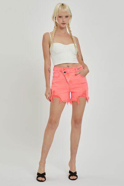 RISEN Raw Hem Asymmetrical Waist Denim Shorts for Women