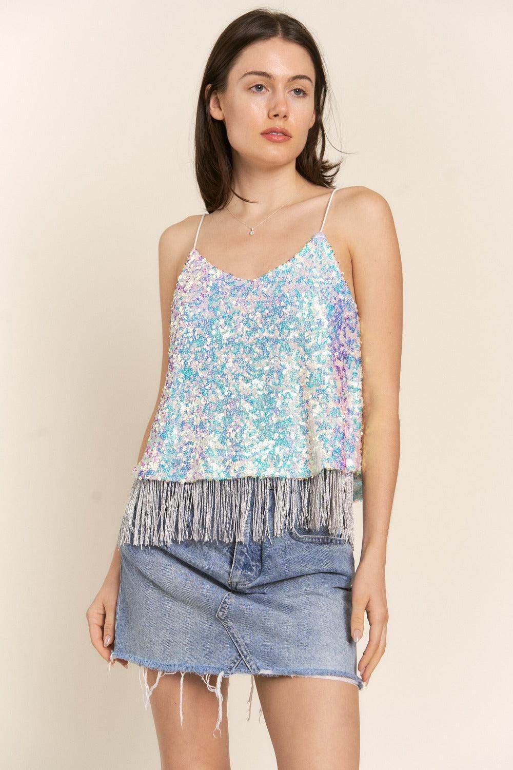 J.NNA Sequin Tassel Hem Flowy Cami for Glamorous Style