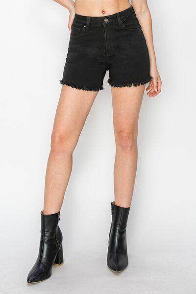 RISEN Full Size High Waist Raw Hem Denim Shorts for Women