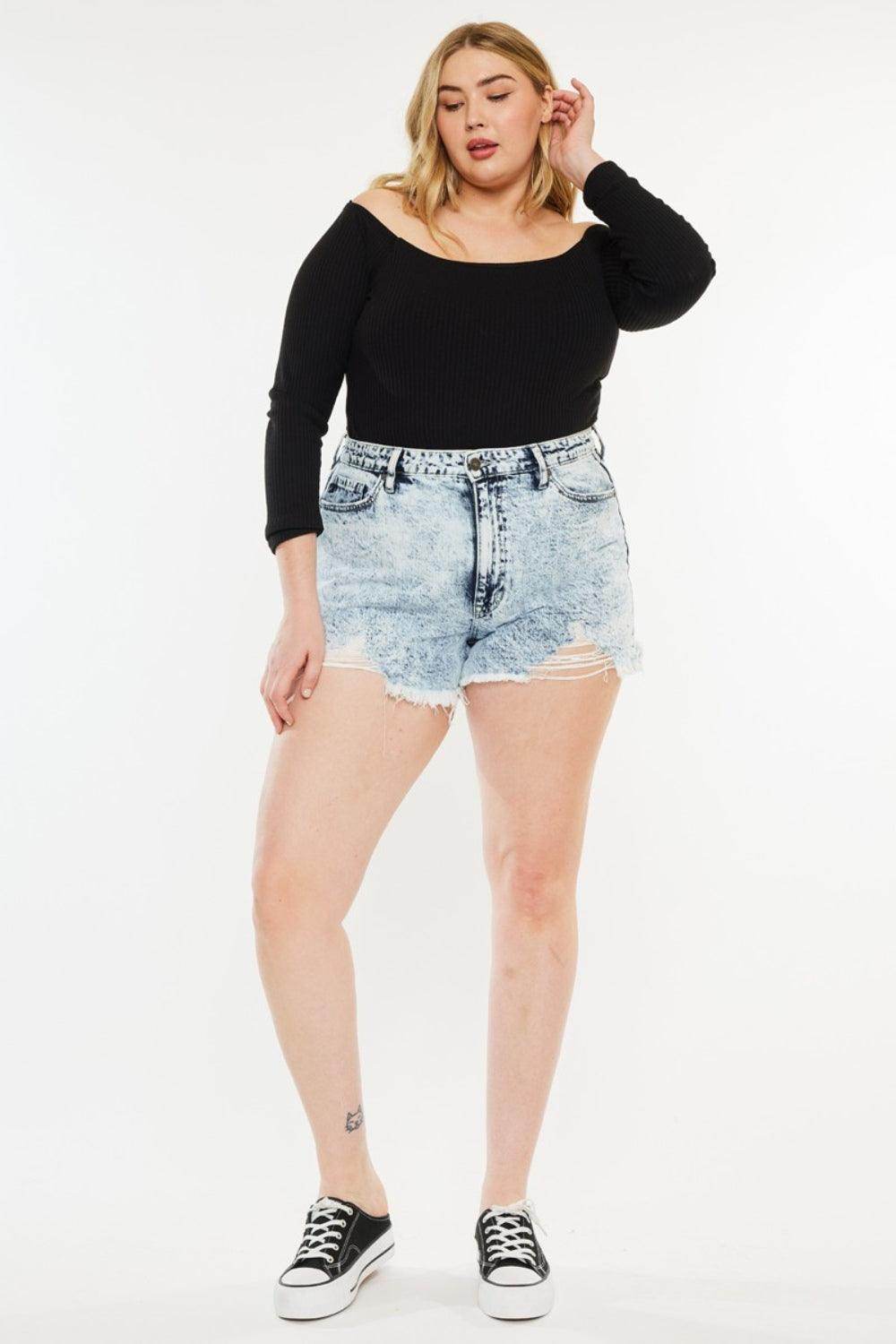 Kancan Full Size Distressed High Waist Denim Shorts for Women