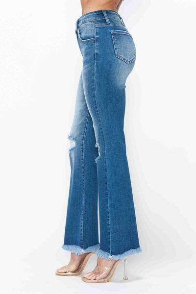 Bytos Full Size Raw Hem Distressed High Rise Bootcut Jeans