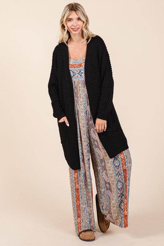 Mittoshop Open Front Long Sleeve Longline Cardigan for Women