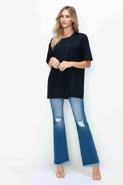 Bytos Full Size Raw Hem Distressed High Rise Bootcut Jeans