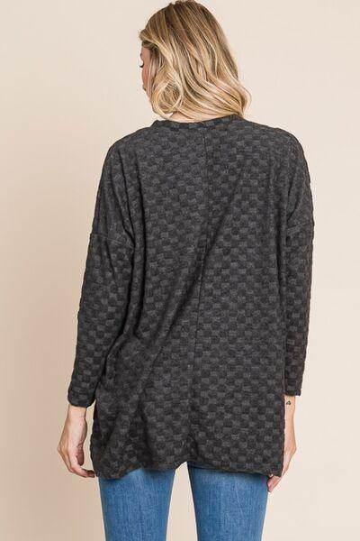 BOMBOM Checkered Long Sleeve V-Neck T-Shirt for Women