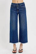RISEN Raw Hem Wide Leg Attached Buckle Jeans for Women