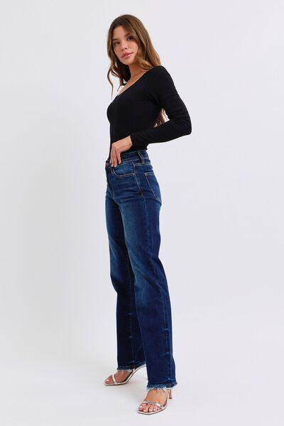 Judy Blue Full Size Raw Hem Straight Leg Jeans for Women