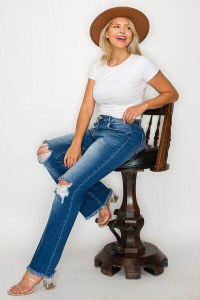 Bytos Full Size Raw Hem Distressed High Rise Bootcut Jeans