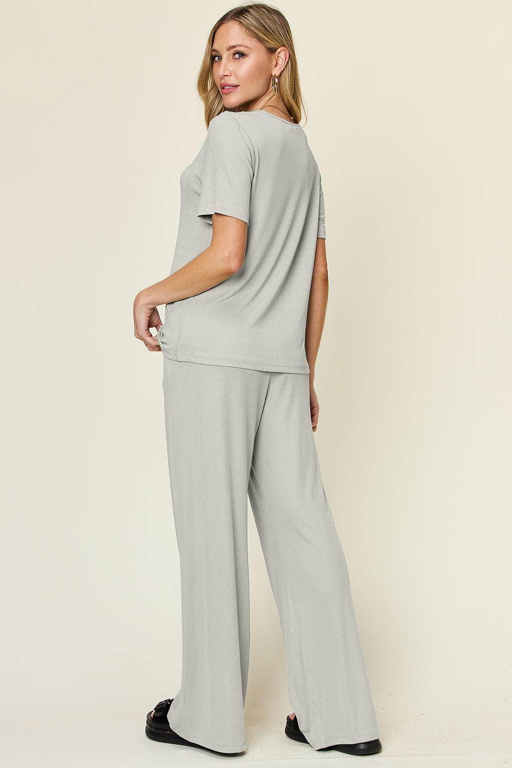 Double Take Full Size Round Neck Short Sleeve T-Shirt Set