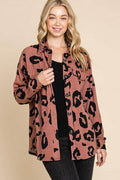 BOMBOM Animal Print Button Up Knit Shacket For Women