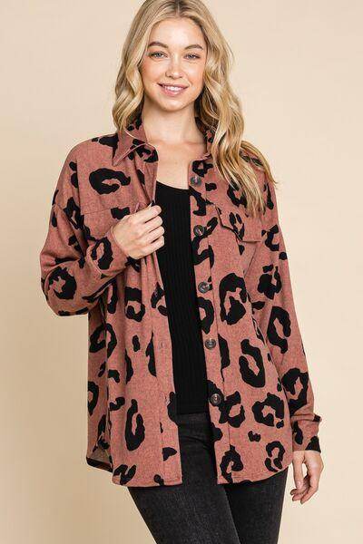 BOMBOM Animal Print Button Up Knit Shacket For Women