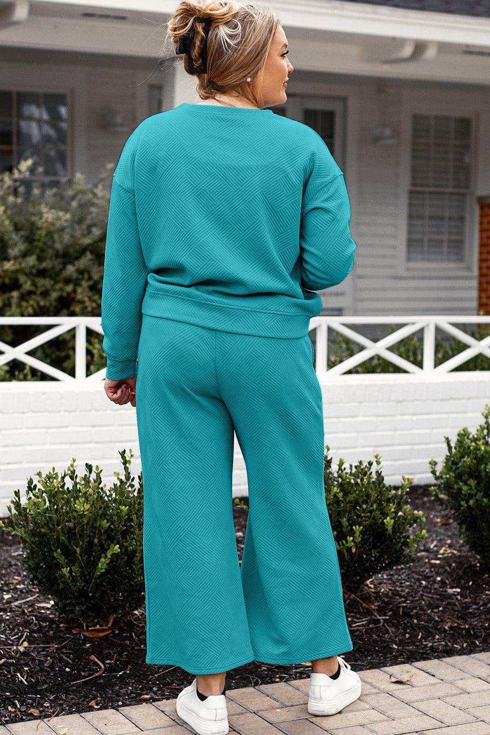 Double Take Full Size Textured Long Sleeve Top and Drawstring Pants Set for Women