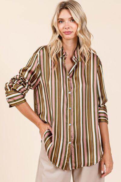 Mittoshop Striped Button Down Satin Shirt in Multicolor