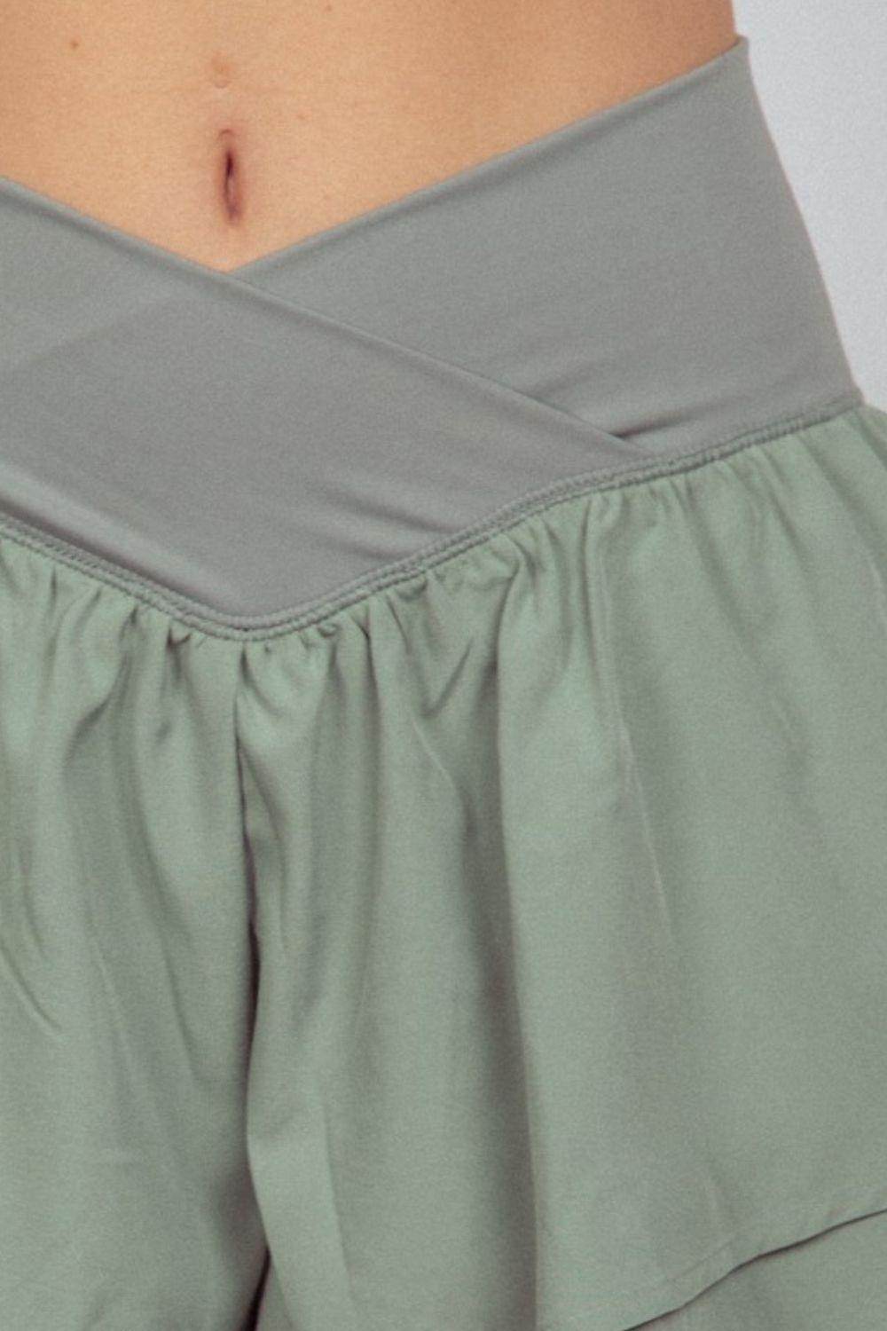 Very J V-Shaped High Waist Layered Active Shorts for Women