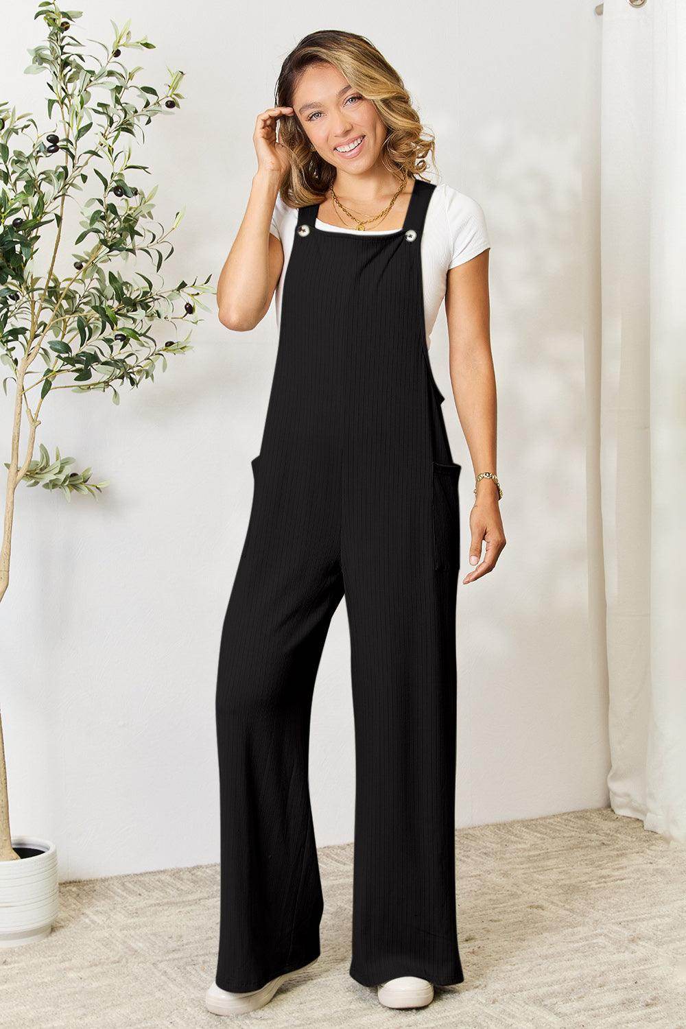 Double Take Full Size Wide Strap Overall with Pockets For Women