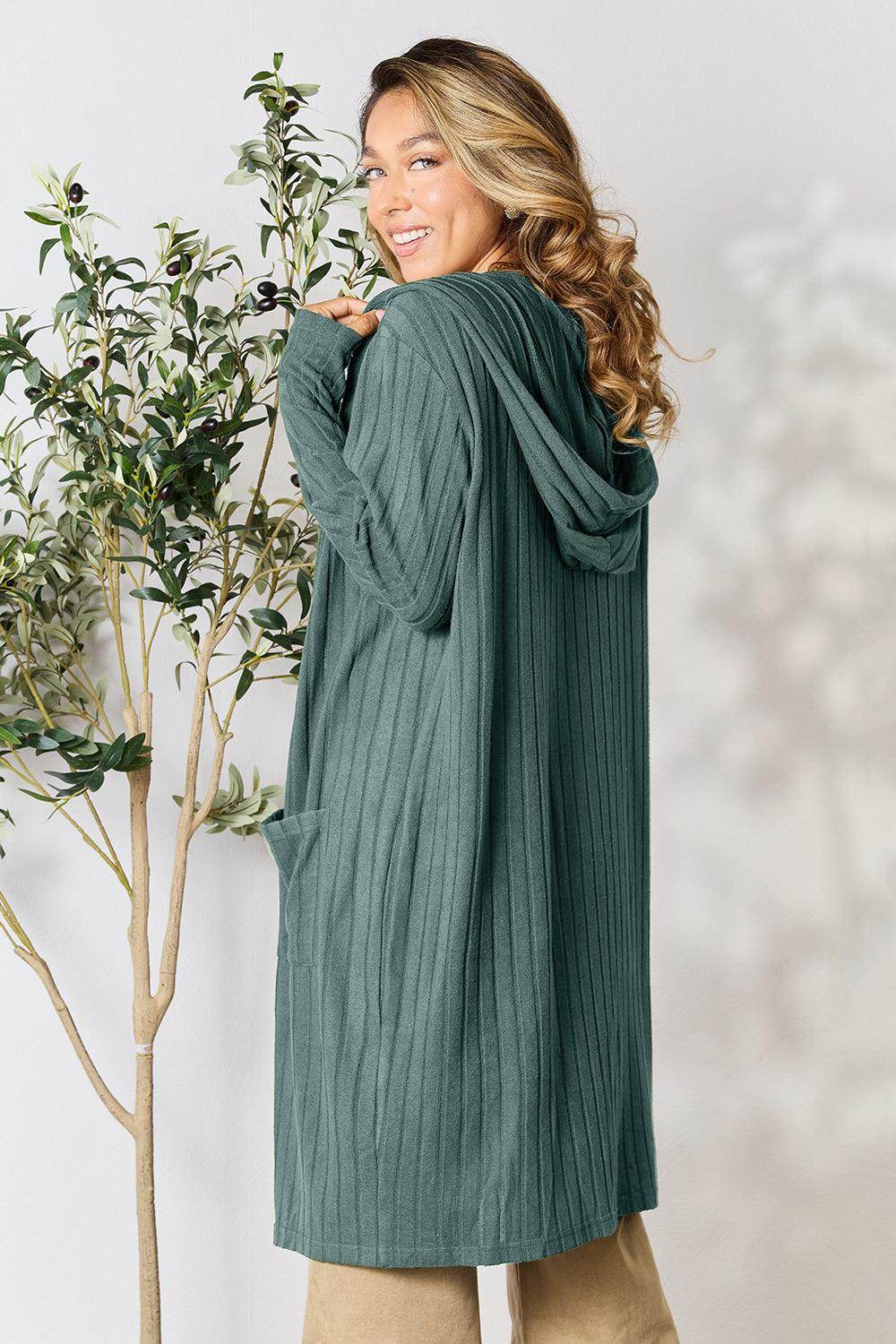 Basic Bae Full Size Hooded Sweater Cardigan for Women