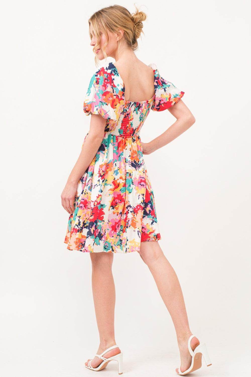 And The Why Square Neck Puff Sleeve Floral Dress Sale