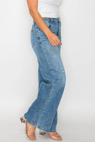 Bytos Full Size High Rise Wide Leg Jeans With Pockets