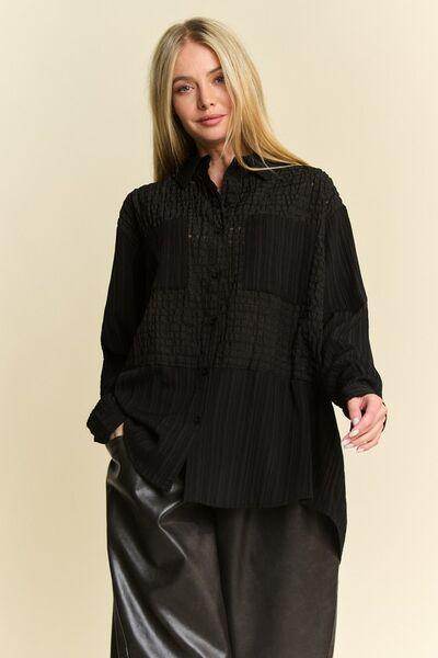 Davi & Dani Crinkled Jacquard Button Down Shirt for Women