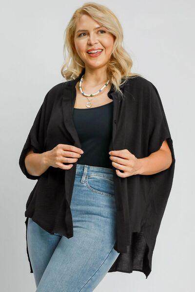 Umgee Full Size High-Low Button Up Short Sleeve Shirt Fashion