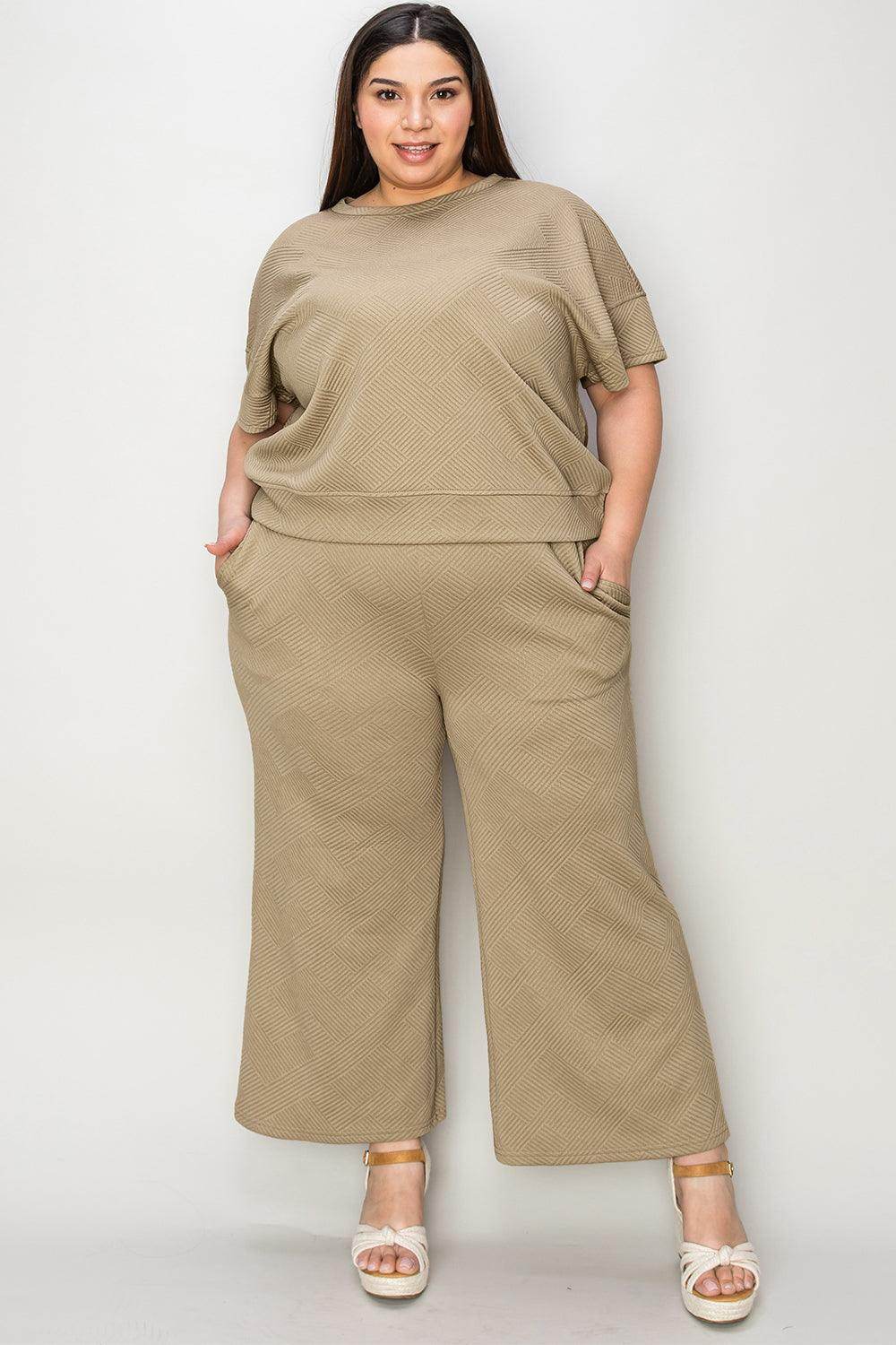 Double Take Full Size Texture Top and Pants Set for Women