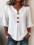 Women's V-Neck Button-Up Blouse — Summer Casual Top