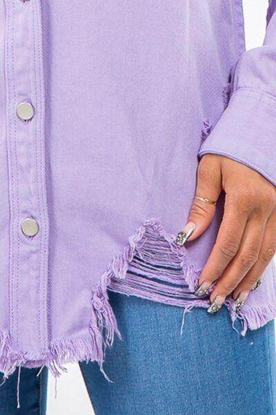 American Bazi Frayed Hem Distressed Denim Jacket for Women