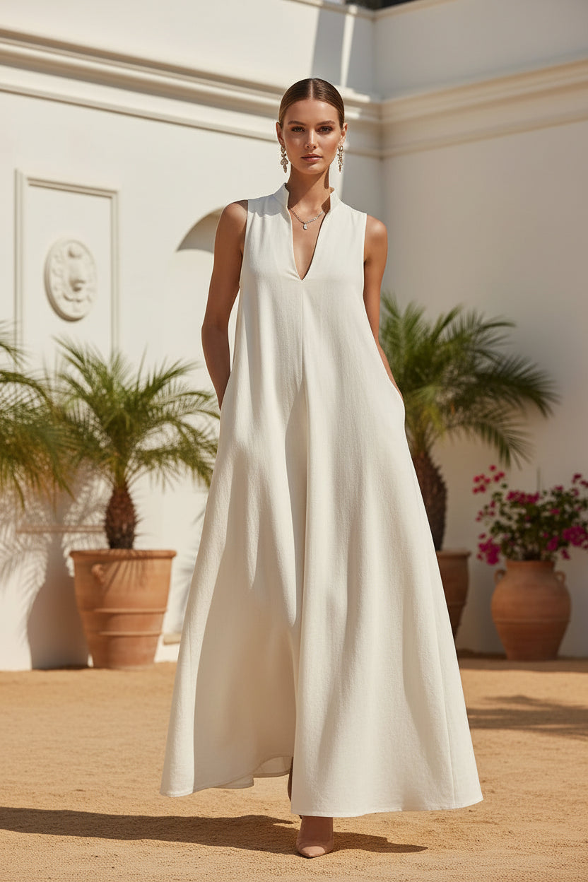 Sleeveless Stand-Collar Maxi Dress – 5 Colors S–3XL