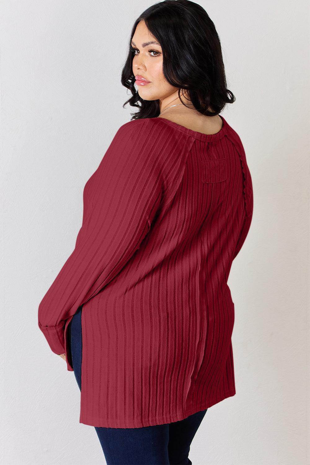 Basic Bae Full Size Ribbed Round Neck Slit T-Shirt for Women