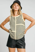 Umgee Round Neck Texture Striped Tank for Casual Style