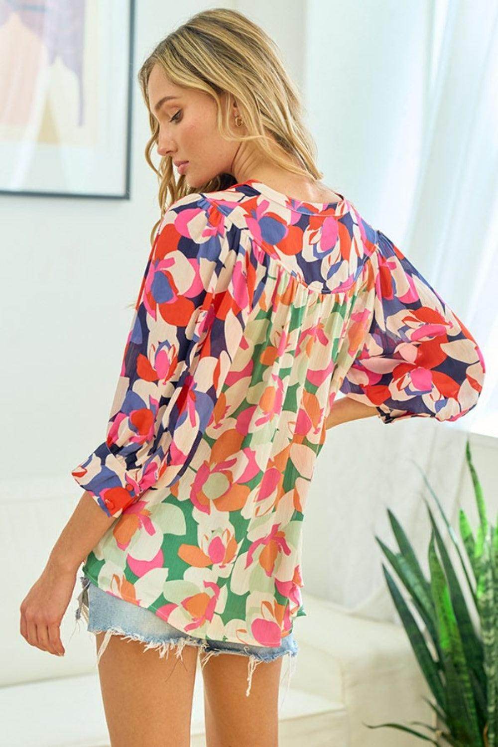 First Love Full Size Floral Button Down Satin Shirt for Women