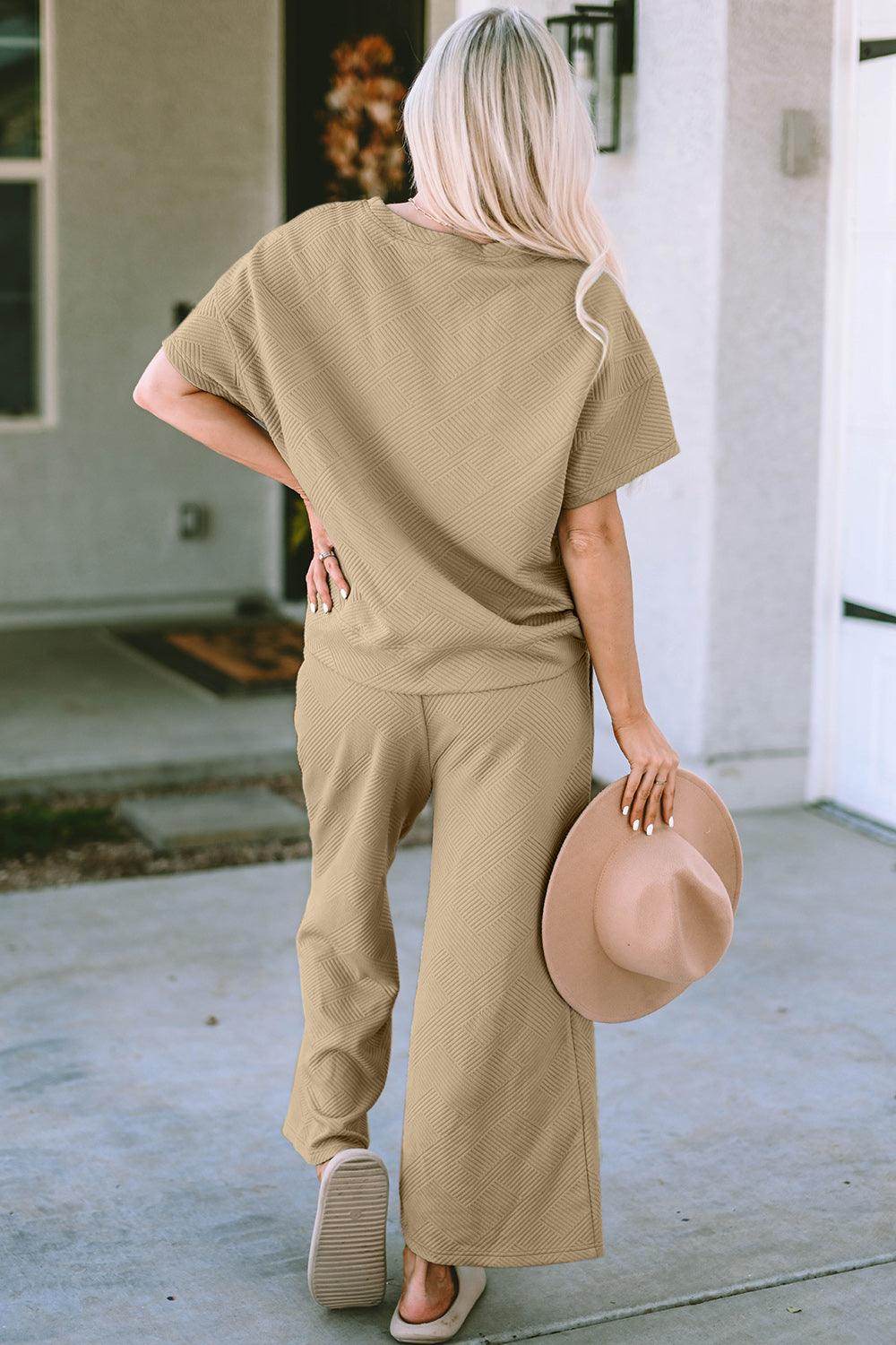 Double Take Full Size Texture Top and Pants Set for Women