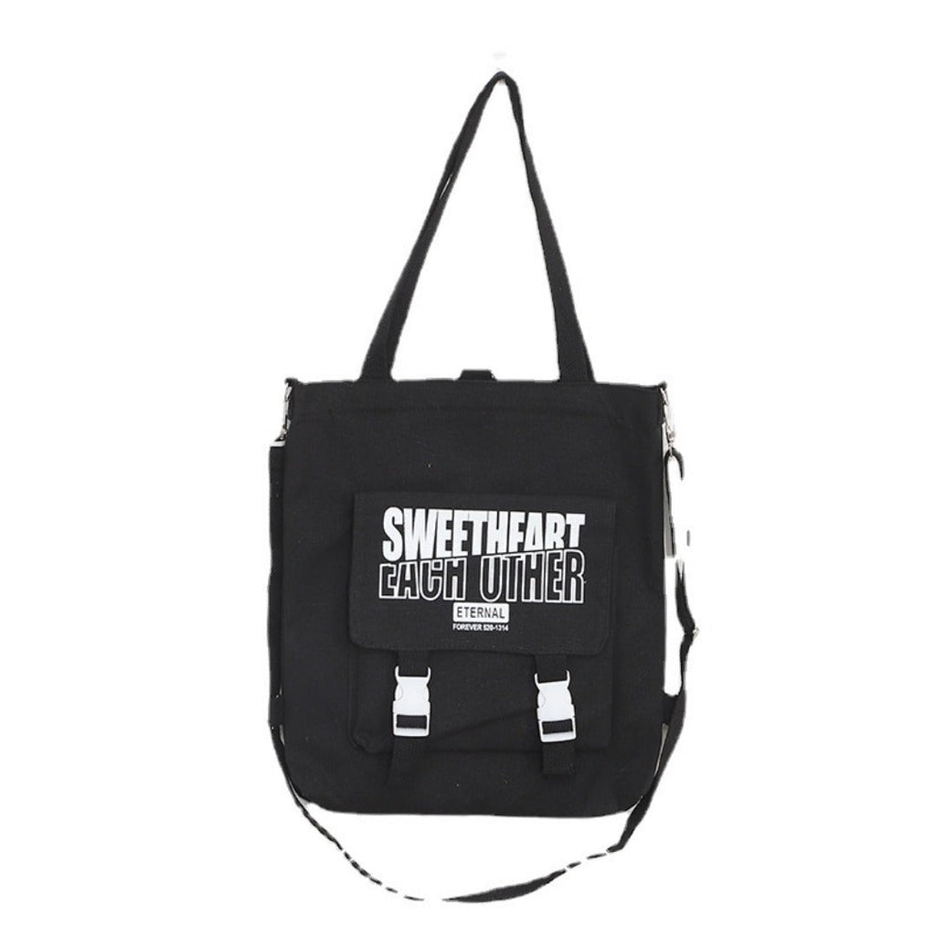 Carry letter pattern printed canvas bag, student shoulder canvas bag, shopping bag with zipper, tote canvas bag