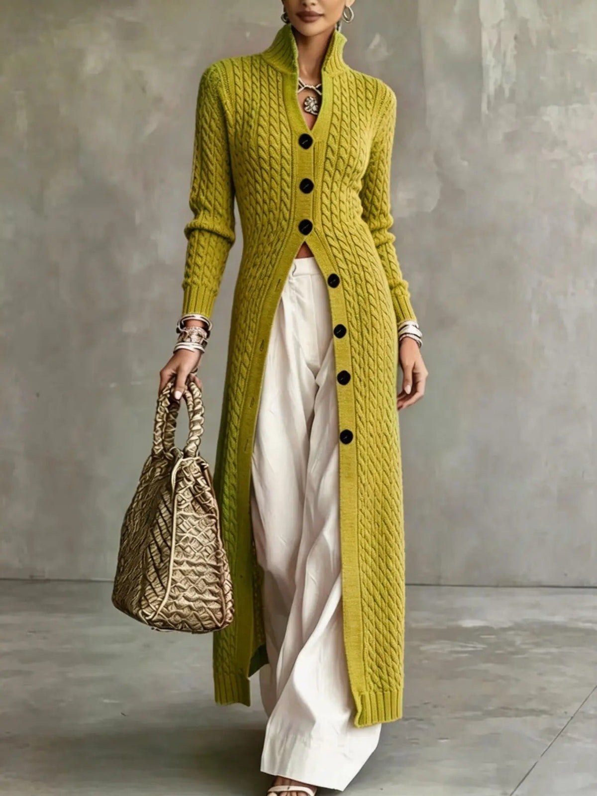 Women's Long Button-Front Knit Cardigan