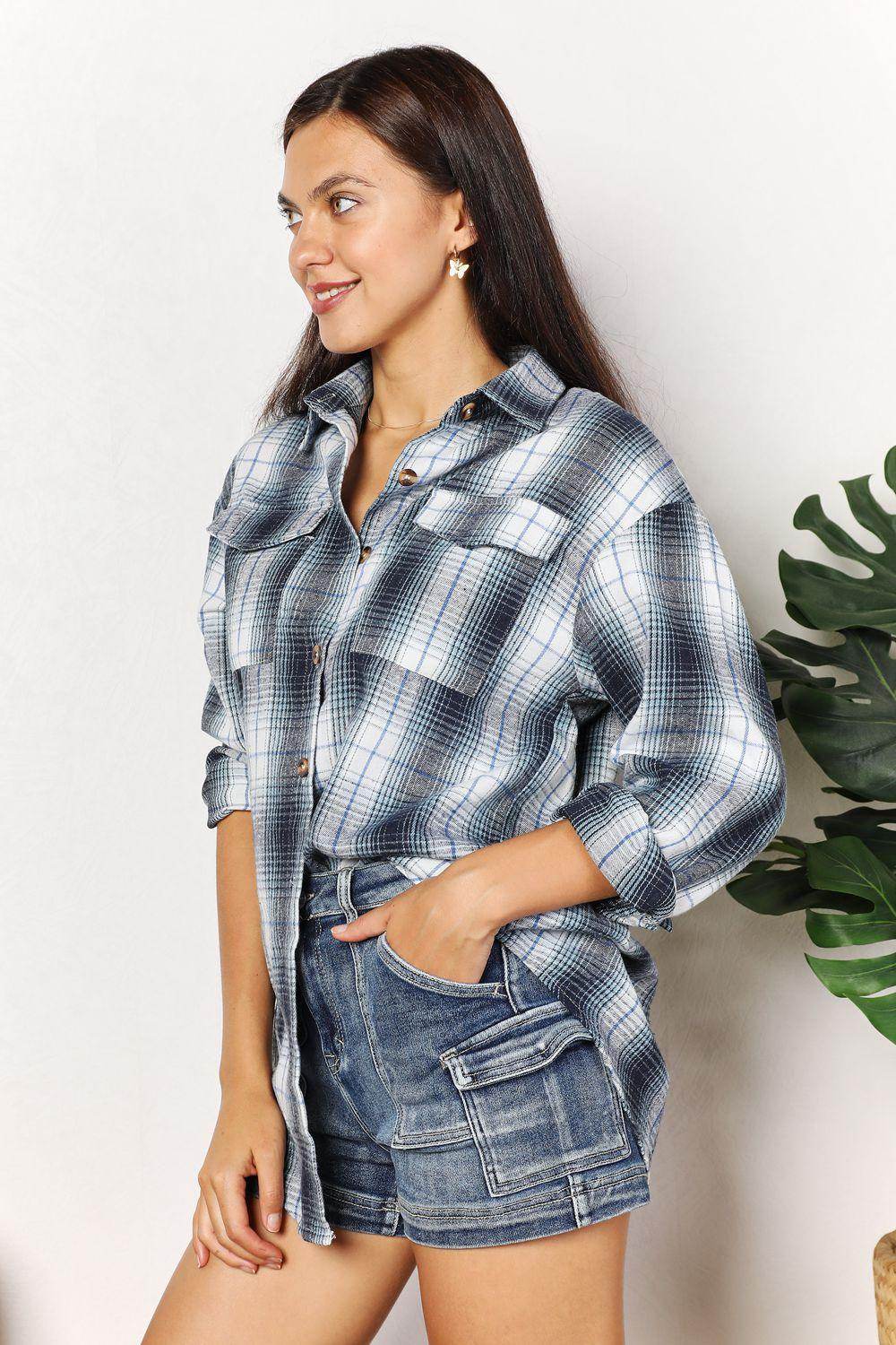 Mandy Plaid Dropped Shoulder Shirt for Casual Chic Style