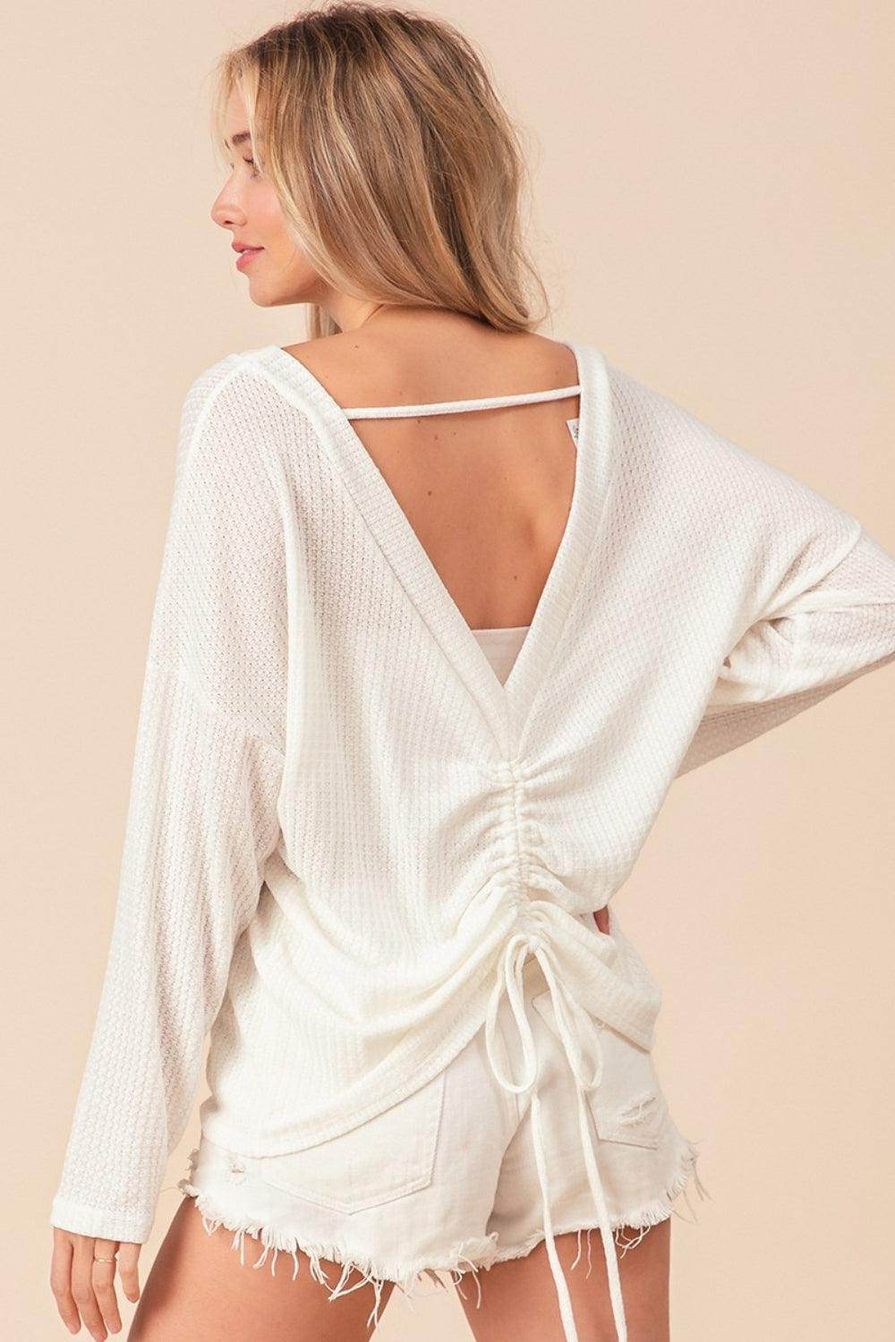 BiBi Waffled Backless Drawstring T-Shirt for Summer Style