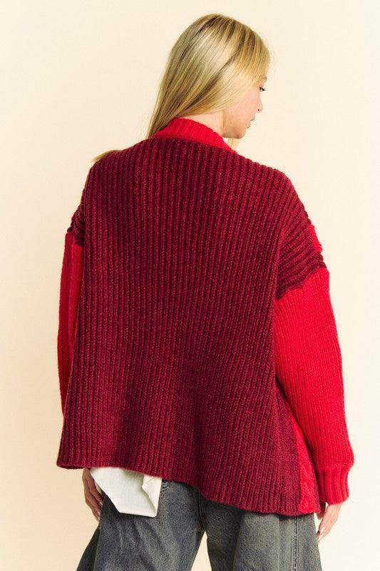 Davi & Dani Cable-Knit Color Block Open Front Cardigan Cozy