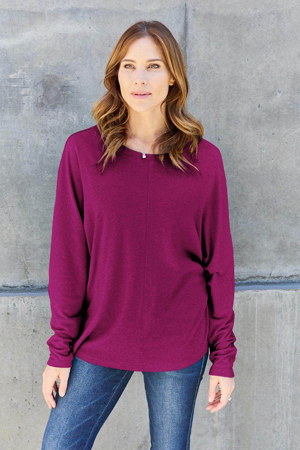 Double Take Full Size Round Neck Long Sleeve T-Shirt for Women