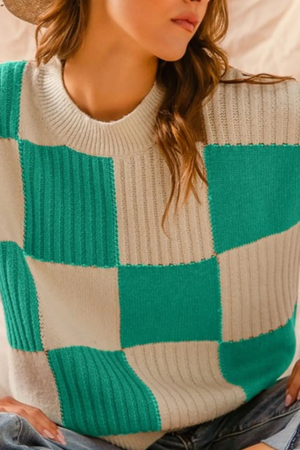 SO ME Check Plaid Casual Sweater Top