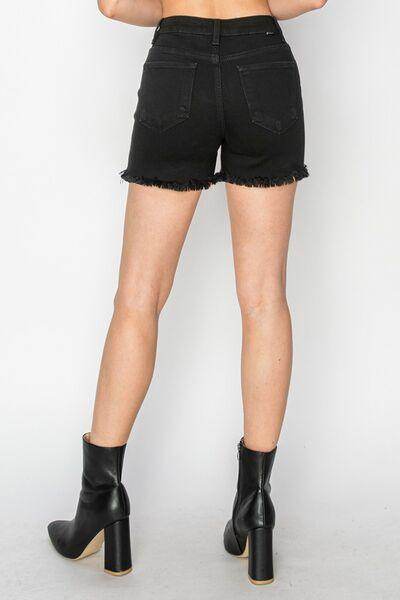 RISEN Full Size High Waist Raw Hem Denim Shorts for Women