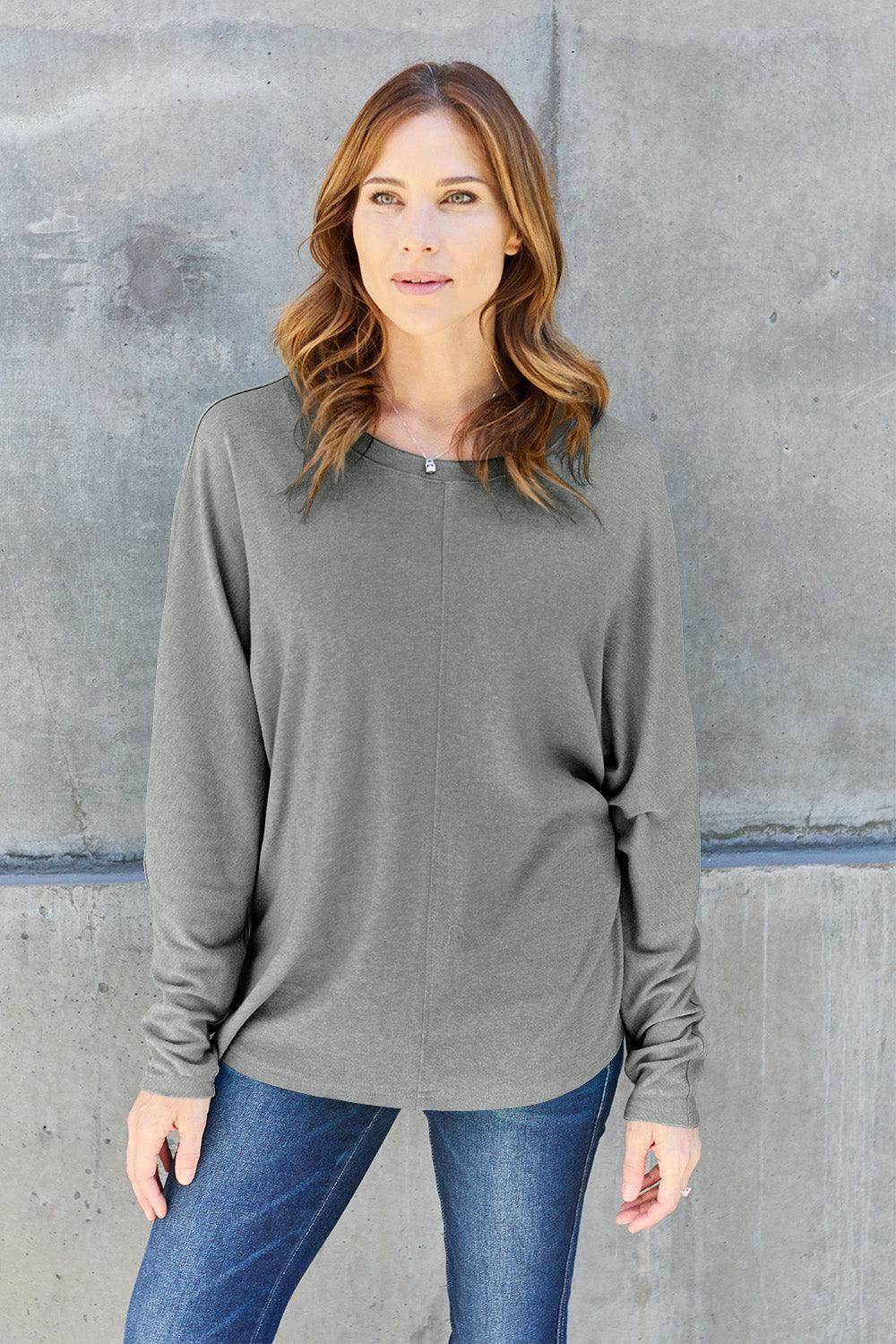 Double Take Full Size Round Neck Long Sleeve T-Shirt for Women