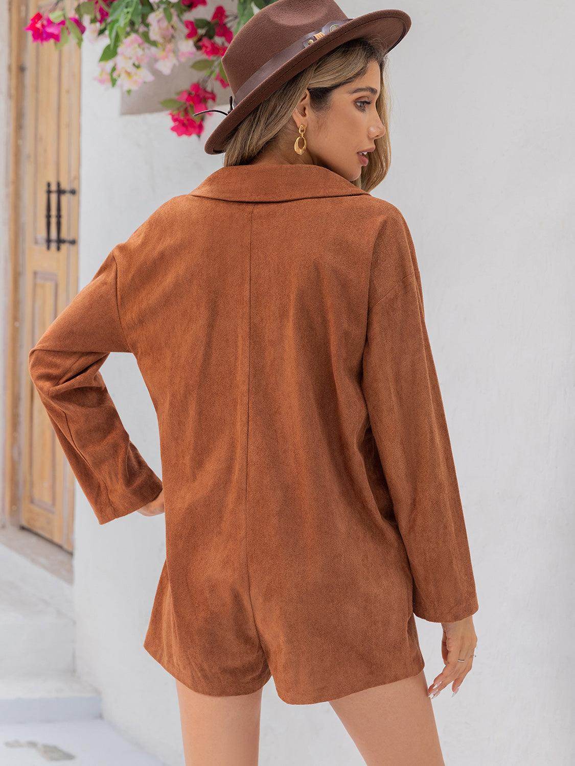 Lapel Collar Long Sleeve Romper for Stylish Comfort